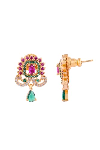 Image of Radha's Creations brass Ruby Emerald stud earrings one gram gold for women and girls one gram gold
