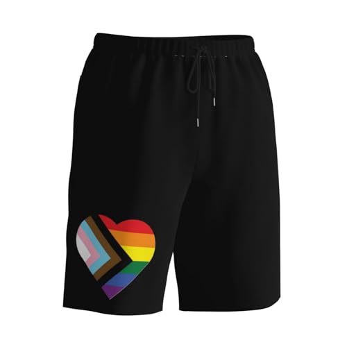 LGBT Rainbow and Transgender Pride Flag Heart Men's Quick-Dry Board Shorts 7" - Swim Trunks Summer Hawaii Beach2