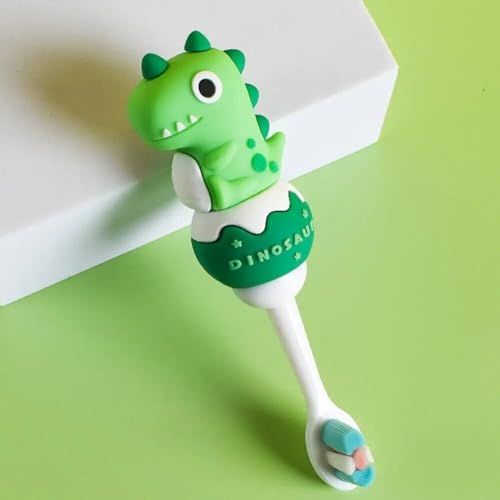 Image of Cots and Cuddles 3D Baby Dino Design Kids Toothbrush - Ultra Soft Bristles, Gentle on Gums, Manual Toothbrush for 3-6 Years, Pack of 2 (Random Color) (Baby Dino)