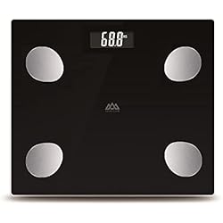 Imc Bascula SENSSUN Báscula de baño Bluetooth Báscula de grasa corporal Analizador de composición corporal Monitor IMC/grasa corporal/músculo/edad corporal, pantalla LCD, 150kg/330lb, 28 * 24cm (negro)