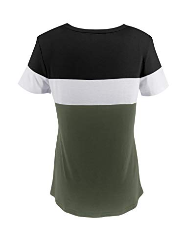 Vivitulip Women's Casual Short Sleeve T Shirts Color Block Crew Neck Tops Comfy Summer Tees Green #TOP4
