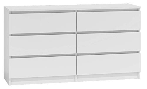 Cómoda blanca M6 140, muebles de dormitorio, armario, seis cajones, mesita de noche, muebles para el hogar, sala de estar, mesita de noche (blanco)