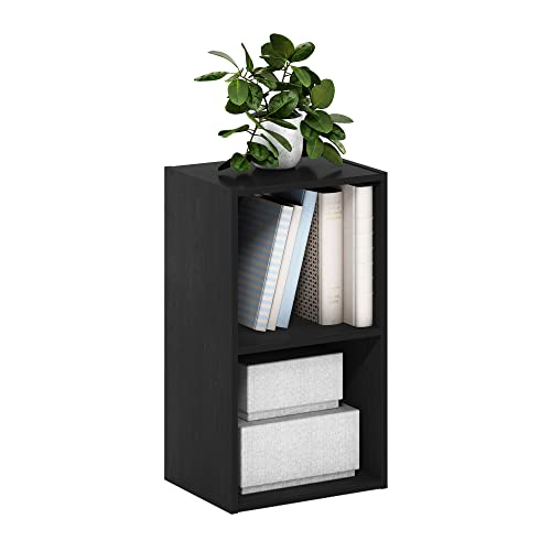 Furinno PASIR Book Shelf, 2-Tier Modern Bookshelf, Open Shelves Bookcase 9 x 12 x 21, for Living Room, Bedroom, Home Office, Blackwood