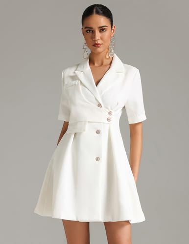 BELLA BARNETT White Blazer Dress Mini Business Dress V Neck Short Sleeve Dress Asymmetric Wrap Dress2