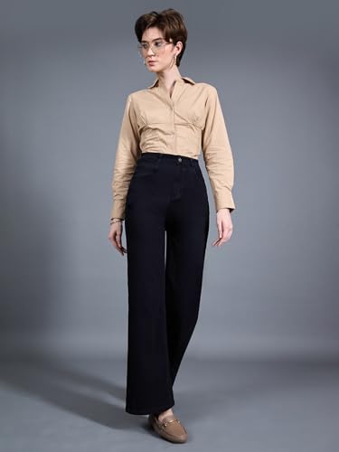 Image of Miss Chase Women's Wide-Leg High-Rise Regular-Length Stretchable Shaping Denim Jeans