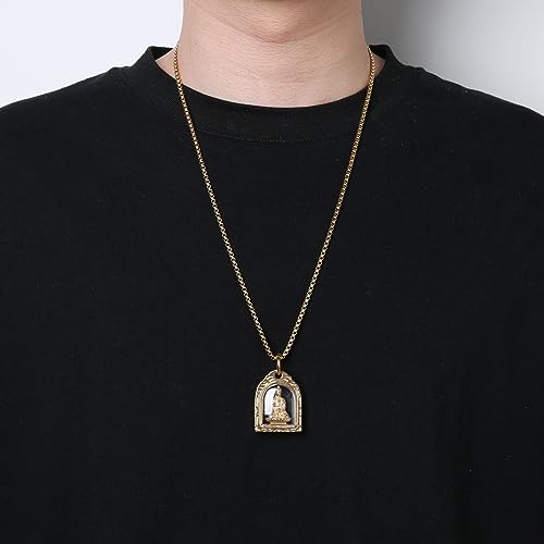 HZMAN Vintage Stainless Steel Tibetan Amitabha Buddha Pendant Mala Prayer Buddhist Necklace Lucky Amulet2