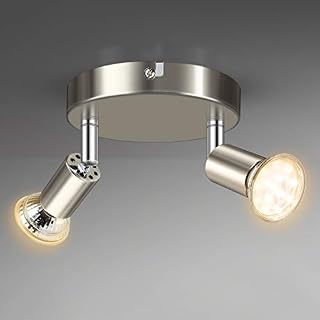 Unicozin 2 Way LED Ceiling Light, Round Plate Ceiling Spotlight, ø110mm, Matt Nickel, Included 2 x 4W GU10 LED Light Bulbs (400LM, Warm White), Spotlight Lamp for Bedroom Kitchen Living Room