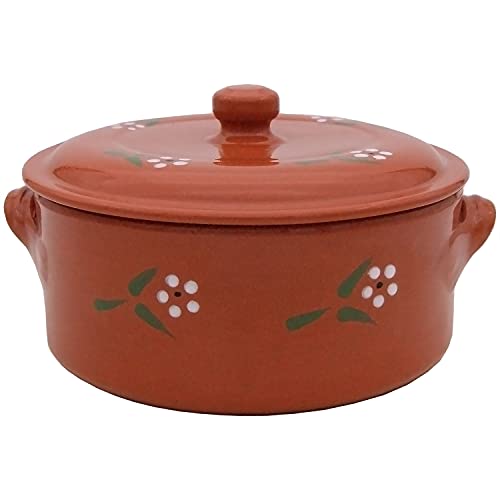 Portuguese Pottery Glazed Clay Cooking Pot With Lid Terracotta Casserole Cazuela (2.6 quarts - 2.4 liters)