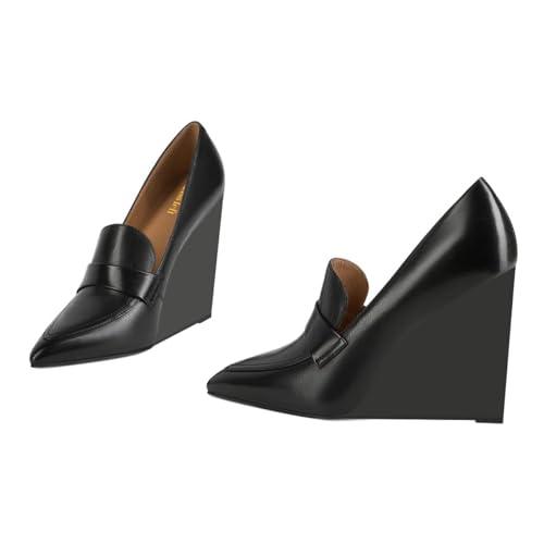 miss left Women's Wedge Heel Loafers Pumps Slip On Closed Pointy Toe High Heels Comfort Party Ballroom Dressy Shoes Size 4-16 US3