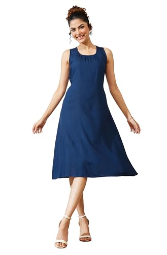 Robe trapèze en viscose Janasya fluide et légère bleu marine