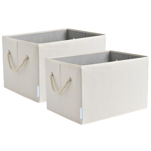 Bac de rangement robuste lot de 2 paniers pliables blanc ivoire pour étagère