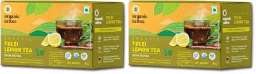 Image of Organic Tattva 20 Lemon Tea Bag | Tulsi and Green Tea Blend | All-Natural Flavor | Zero Calories | Refreshing Lemon Tea Anytime, Anywhere (Pack of 2)