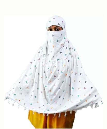 Image of Cotton Long Scarf Cum Mask Scarves Usable for Vehicle Driver | White Printed Design Fabric | Universal Size | Soft & Breathable Sun Protection | For Girl & Women