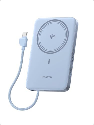 Image of UGREEN Magflow Air Qi2 Magnetic Power Bank 10000mAh, 15W Wireless Portable Charger with Built-in USB-C Cable, 30W Fast Charging Battery Pack, MagSafe Compatible for iPhone 17 /16 /15 /14 Pro Max, Blue