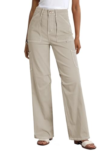 Dokotoo Lounge Women's Pants Palazzo Pants for Women High Waisted with Pockets Stretchy Y2K Fall Fashion Clothes Urban Outfitters Holiday Outfits 2024 Trendy Apricot