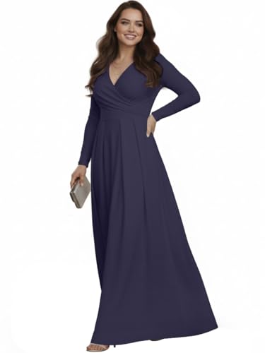 Image of KOH KOH Womens Long Sleeve V-Neck Flowy Modest Elegant Evening Maxi Dress