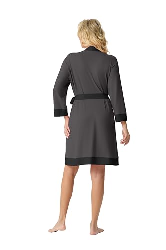 Image of PrinStory Womens Robe Knit Kimono Bathrobe Lightweight Soft Sleepwear Knee Length Lounge Robes