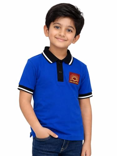 Image of KV School Uniform T-Shirt for Boys & Girls | Kendriya Vidyalaya Blue Polo Neck Half Sleeve Cotton Blend T-Shirt for Kids | Comfortable Daily School Wear