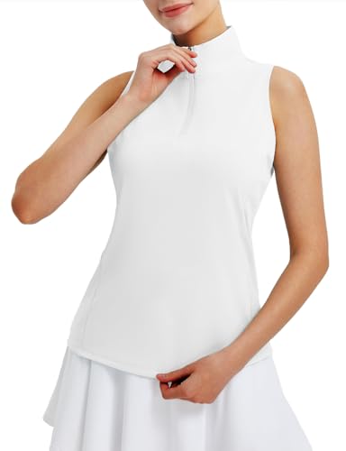 baleaf Women's Golf Shirts Tank Top with Quarter Zip Collar Polo Tennis Sleeveless Racerback Tanks Quick Dry UPF 50+2