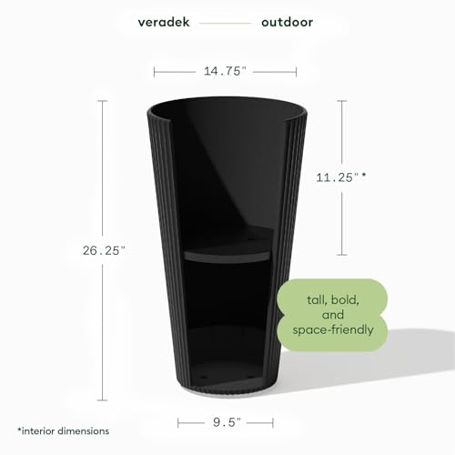 Image of Veradek Demi Series Tall Planter - Tall Tapered Outdoor Planter with Shelf