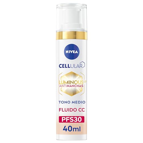 NIVEA Cellular Luminous630 - Fluido CC Antimanchas SPF30 3-en-1 - CC Cream Triple Acción - Cubre y Reduce las Manchas - Protector Solar Facial con Color - Todo Tipo de Piel - Tono Medio - 40 ml
