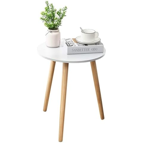 Apicizon Round Side Table, White Bedside Table Coffee End Table for Bedroom, Living Room, Small Spaces, Easy Assembly Nightstands Table with Natural Wood Legs, 16.5 x 20.5 Inches Cover