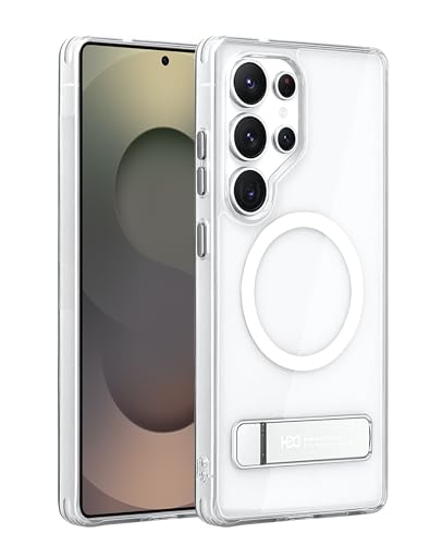 Image of BOUNCEBACK Polycarbonate Shockproof Transparent Hybrid Back Case /Cover with Kick Stand Support Magnetic Charging for Samsung Galaxy S25 Ultra - (Clear Silver)