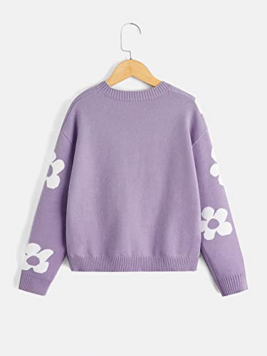 SHENHE Girl's Casual Flower Print Crewneck Long Sleeve Pullover Sweater Jumper Tops2