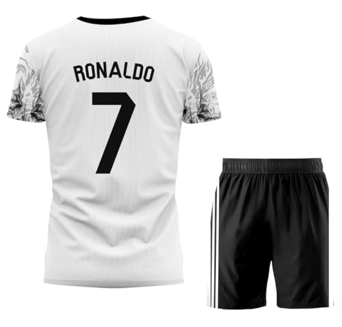 Image of Sports Soccer New Boys Madrd New Season Dragon Fire Print Ronaldo 7 Football Jersey Set with Shorts (Kid's,Boy's & Men)