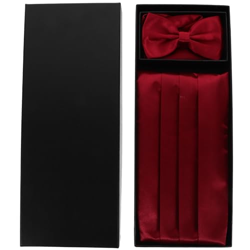 Set de cinturón, pajarita y pañuelo rojo vino para hombre