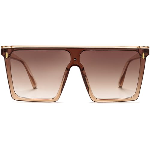 Square Oversized Sunglasses for Women Men Fashion Flat Top Trendy Big Frame Sunnies UV400 Black Shades2