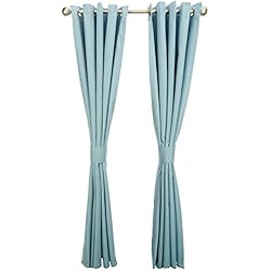 Cortinas Termicas Amazon Amazon Basics Juego de cortinas que no dejan pasar la luz, 2 Unidad, con ojales, 140 x 175 cm, Azul (Spa Blue)