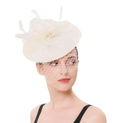 Bibi en maille pour femmes coiffe cocktail mariage chapeau plumes blanc