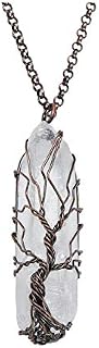 JSDDE Natural Crystals Stone Necklace Tree of Life Wire Wrapped Clear Quartz Healing Crystal Gemstone Necklaces for Women