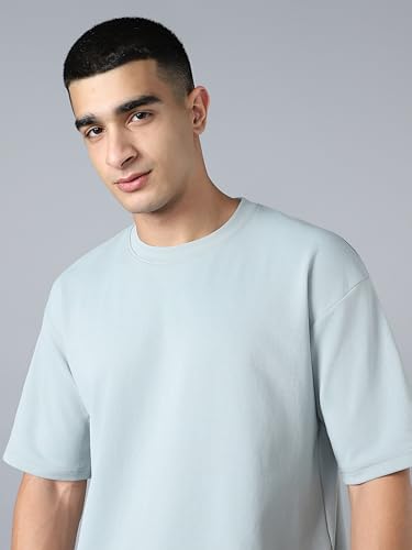 Image of TECHNOSPORT Men Round Neck Drop Shoulder T-Shirt with ELASTO Plus Gym T Shirt for Men Sports Tee for Him Male Polyester Top