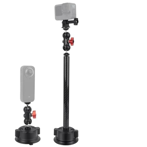 Mechrig Suction Cup Mount with 10' Carbon Fiber Rod- Adjustable Car & Home Camera Holder for Action Cams,Smartphones & 360°Cameras - Compatible with GoPro,DJI OSMO,Insta360 X4/X3,Akaso,and More