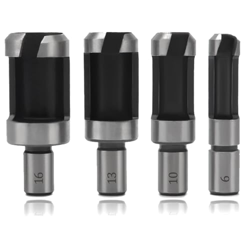 YIXISI 4 Pièces Plug Cutter Set 6/10/13/16 mm, Forets à Tenon Acier au Carbone, Mèche à Bouchon, Coupe-Bouchons pour Travail du Bois