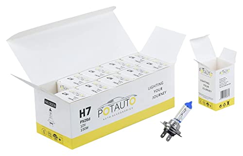 Image of Potauto H7 STANDARD Head Light Halogen Bulb For Car, 12V 100W - PX26d | 3200K | Pack of 10