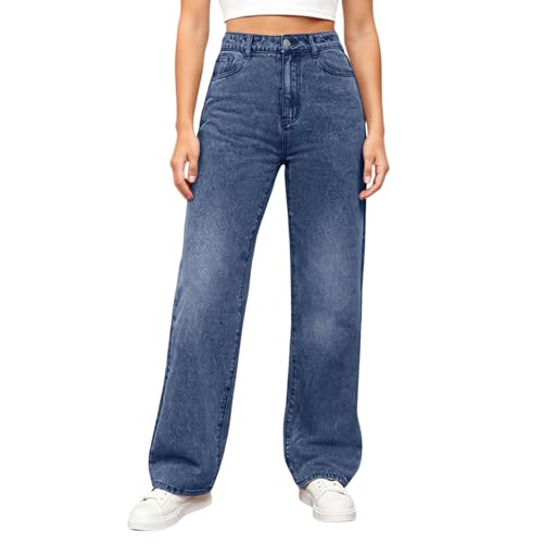Womens Wide Leg Jeans Stretchy High Waisted Baggy Jeans Straight Leg Boyfriend Jean Stretch Denim Pants with Pockets