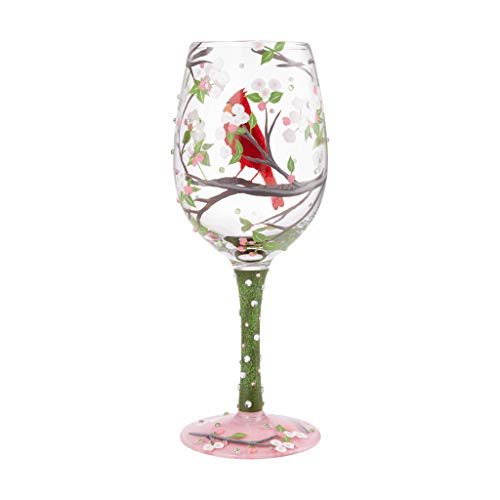Enesco Designs by Lolita Cardinal Bird with Cherry Blossoms Wine Glass