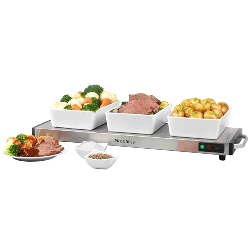 Progress Cordless Hot Plate UK PLUGGED - Large Food Warming Tray, Plate Warmer, Portable Buffet Server Tray, 1200W, Non-Slip, 15 Minute Charge Time