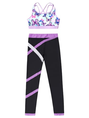 YEAHDOR Kids Girls 2 Pcs Sport Outfit Crop Top with Leggings Set Gymnastics Dance Athletic Outfits3