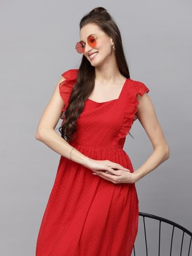 Image of Sugathari Georgette Jacquard Butti Square Neck Knee Length Western Dresses for Women (Dress2 89)