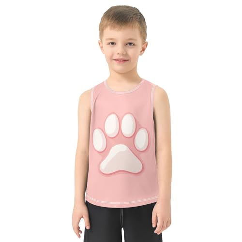 Boys Tank Top Shirts Pink Cat Paw Cartoon Sleeveless T-Shirts Crew Neck for Kids Clothing Children2