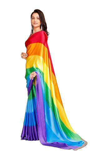 Image of Garden Vareli Lace Border Satin Saree with Unstitched Sequin Blouse Piece