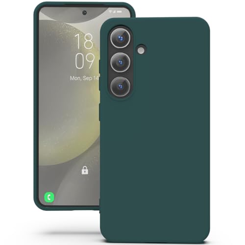 YATWIN Silicone Case for Samsung Galaxy S24 Soft-Touch Shockproof Slim Durable Phone Cover - Dark Green