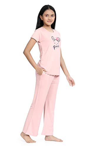 Image of Kids Night Suit for Girls - Cotton Set of Pyjama & T-Shirt Sleepwear - Lightweight & Comfortable Night Wear for Kids