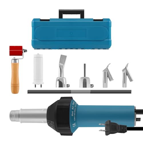 TRY-YEAN 1600W 110V Hot Air Welder Heating Gun Handheld Hot Air Torch Plastic Welding Gun for TPO PVC Vinyl Welding Kit with Welding Speed Nozzle Roller Rod Carrying Case