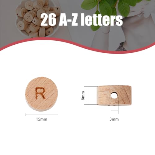 HOBBIESAY 78Pcs 26 Styles Undyed Wood Beads 5x8mm Horizontal Hole Random Alphabet Beads Flat Round with Laser Engraved Letter A-Z Cube Wood Beads with Initial 26 Letters for DIY Jewelry - Image 2