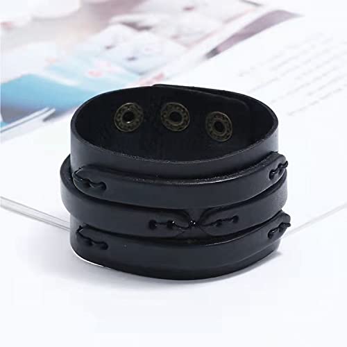 NIGHTCRUZ Punk Leather Cuff Bracelet, 2PCS Vintage Leather Wristband for Men Women3
